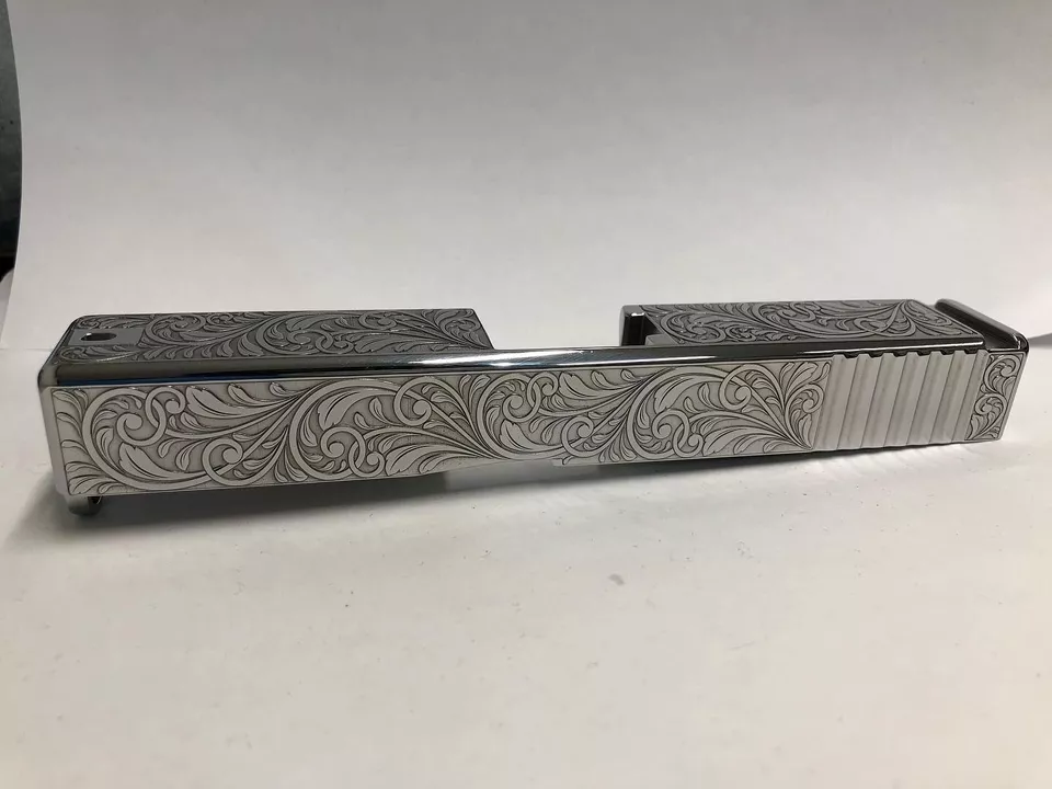 Custom DEEP Laser engraved Glock 19 mirror polished Slide Gen 3 g19 scrolls