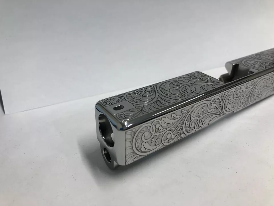 Custom DEEP Laser engraved Glock 19 mirror polished Slide Gen 3 g19 scrolls