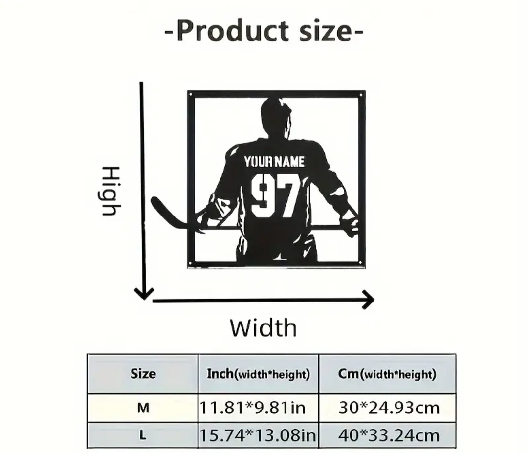 Custom Metal Graphic Wall Art hockey player / Joueur de hockey mural art graphique en métal personnalisé