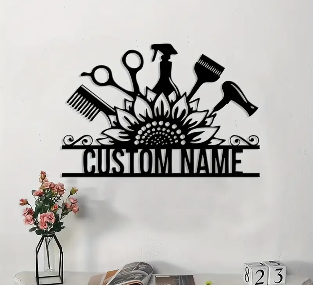 Custom Metal Graphic Wall Art Hair Stylist / Coiffeur mural art graphique en métal personnalisé