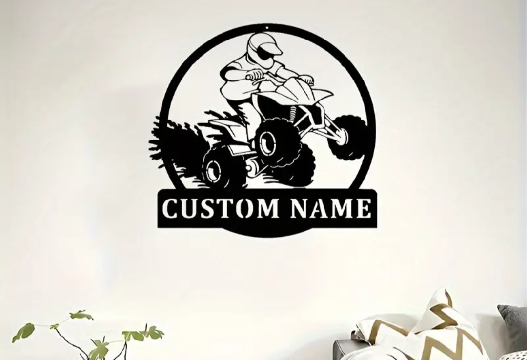 Custom Name ATV Wall Metal Art / Art mural en métal avec nom personnalisé pour VTT