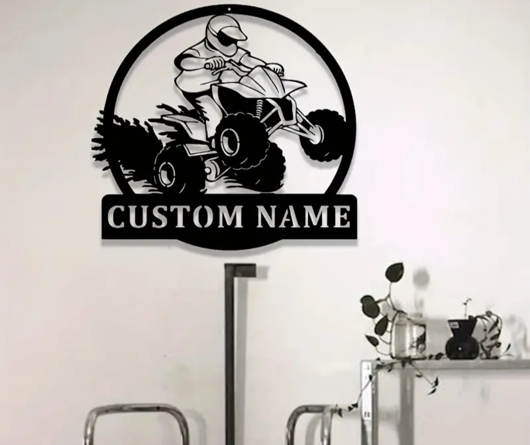 Custom Name ATV Wall Metal Art / Art mural en métal avec nom personnalisé pour VTT