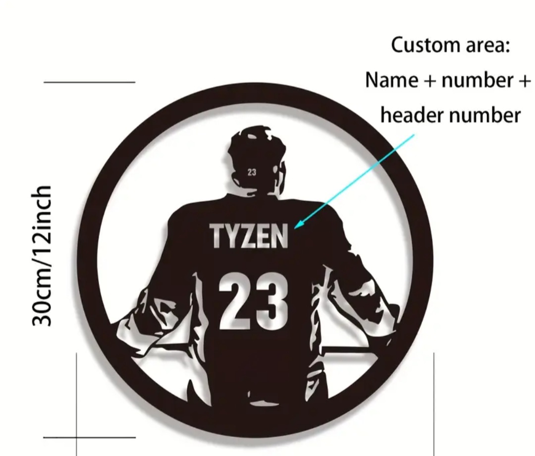 Customized Metal Wall Art Personalized hockey player design #2 / Art mural en métal personnalisé Conception #2 de joueur de hockey personnalisée.