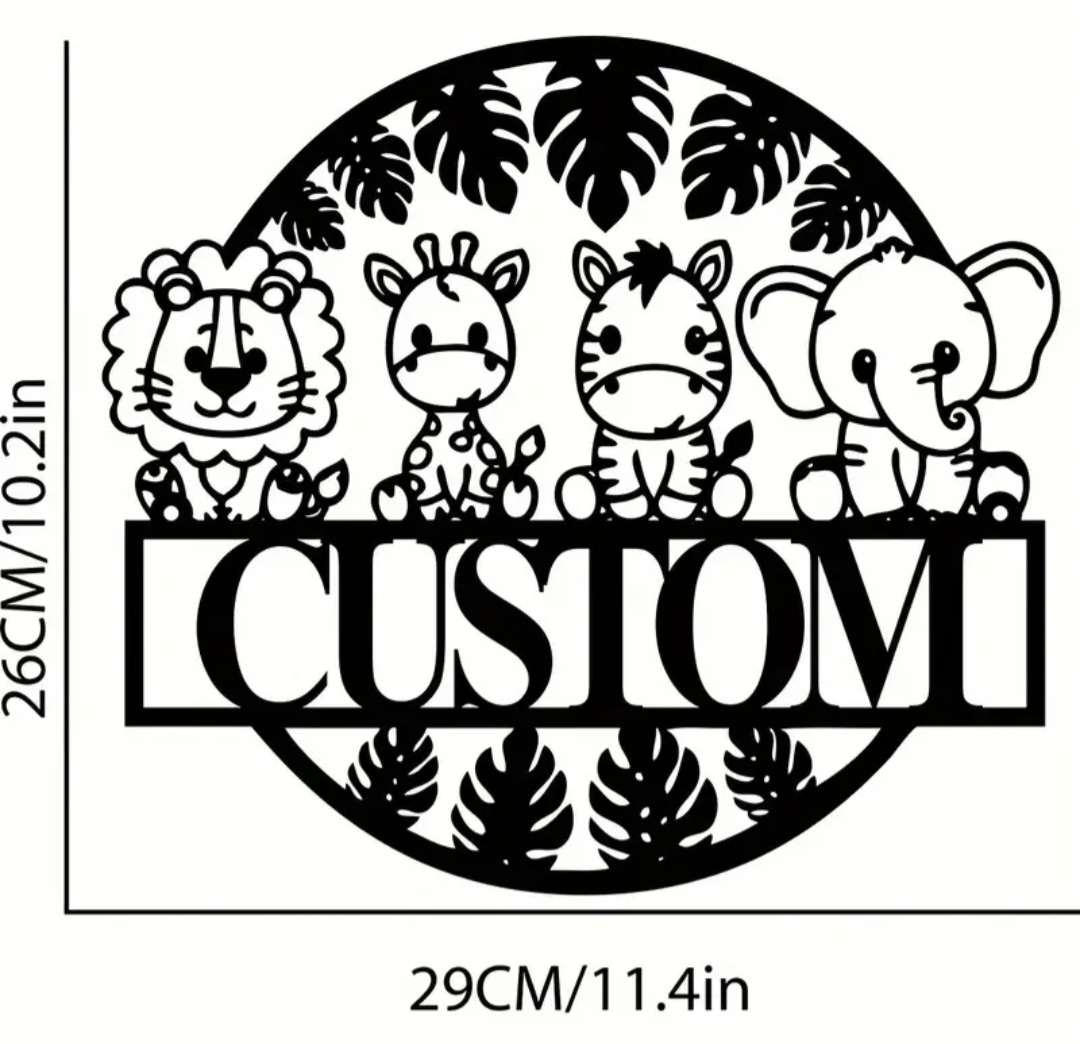 Custom Animal Name Metal Sign Decor for Kids / Décor personnalisé en metal d'animal pour les enfants.