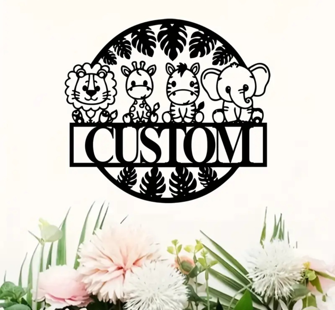 Custom Animal Name Metal Sign Decor for Kids / Décor personnalisé en metal d'animal pour les enfants.