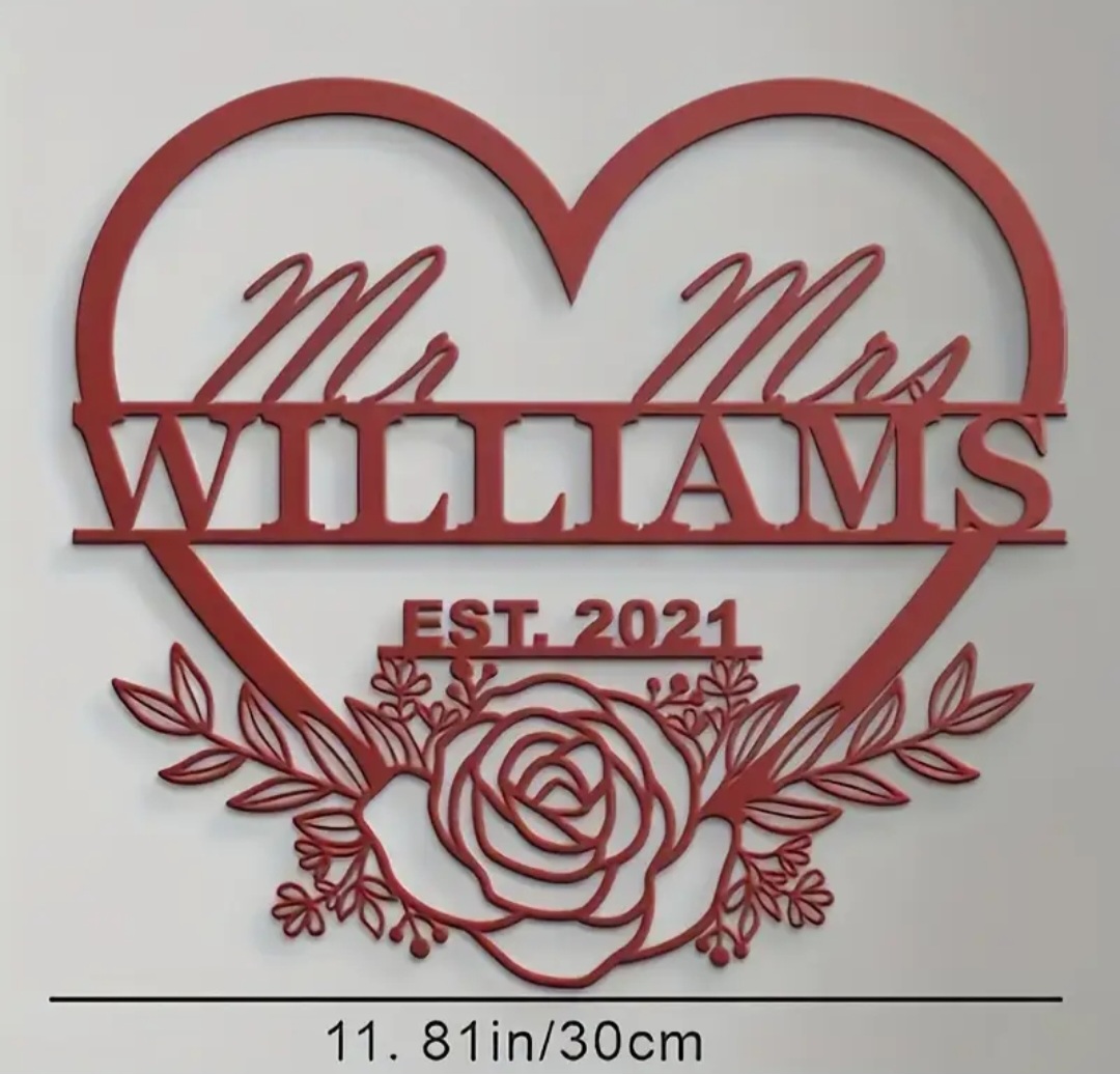 METAL WALL ART MR AND MRS WITH HEART. / ART MURAL EN MÉTAL M. ET MME AVEC COEUR.