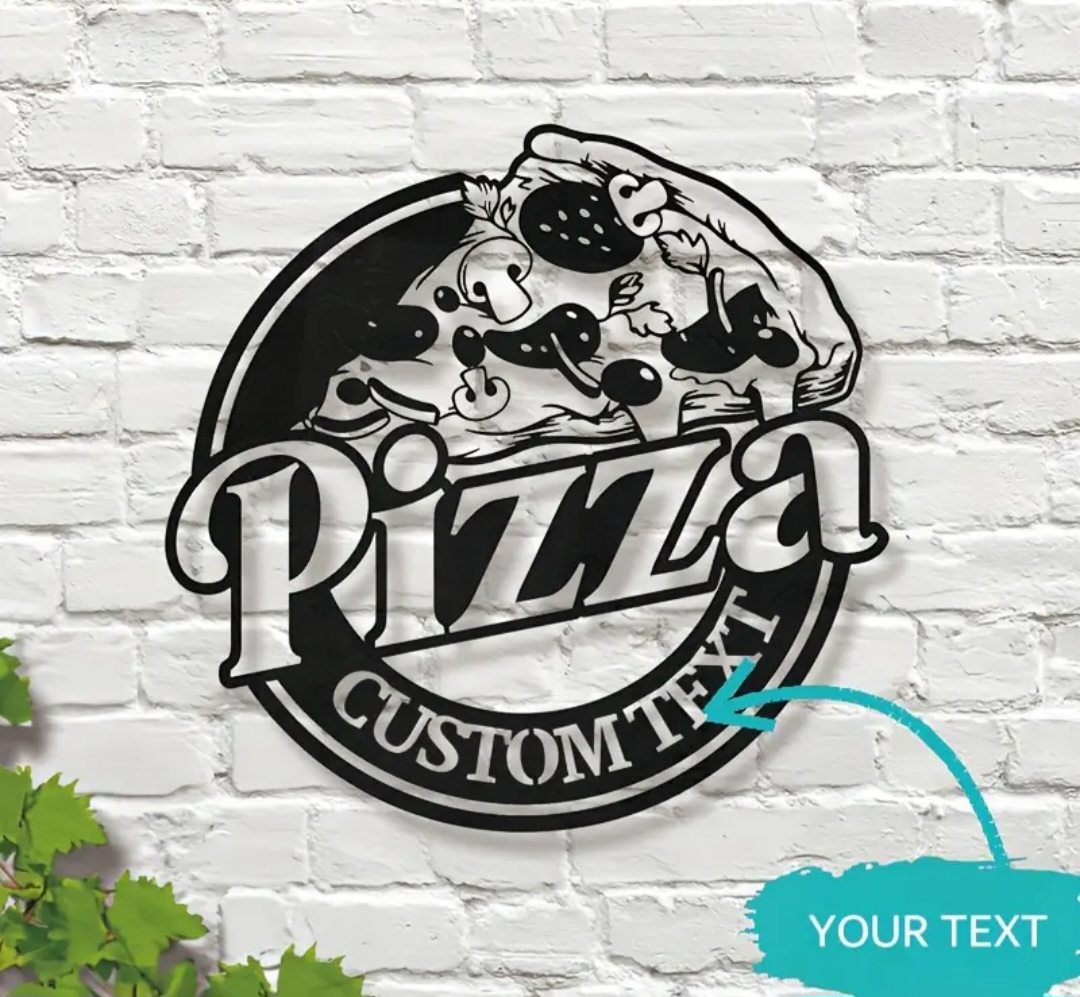 Custom Pizza Metal Sign / Panneau métallique pizza personnalisé.
