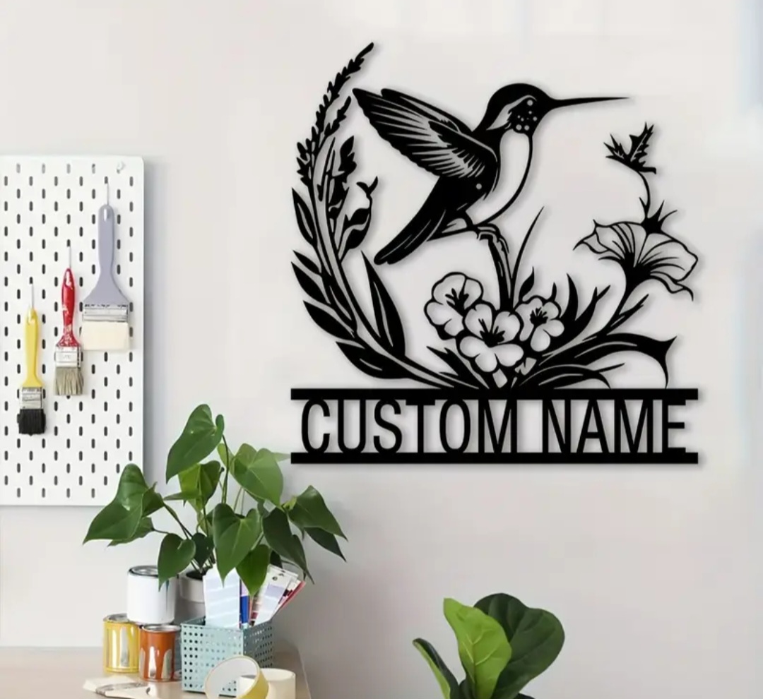 Custom metal Name Hummingbird Metal Wall Art / Décoration murale en métal avec nom en métal personnalisé, colibri