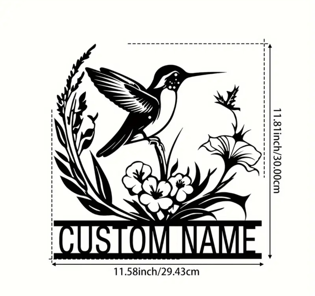 Custom metal Name Hummingbird Metal Wall Art / Décoration murale en métal avec nom en métal personnalisé, colibri