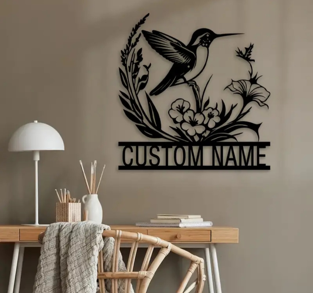 Custom metal Name Hummingbird Metal Wall Art / Décoration murale en métal avec nom en métal personnalisé, colibri