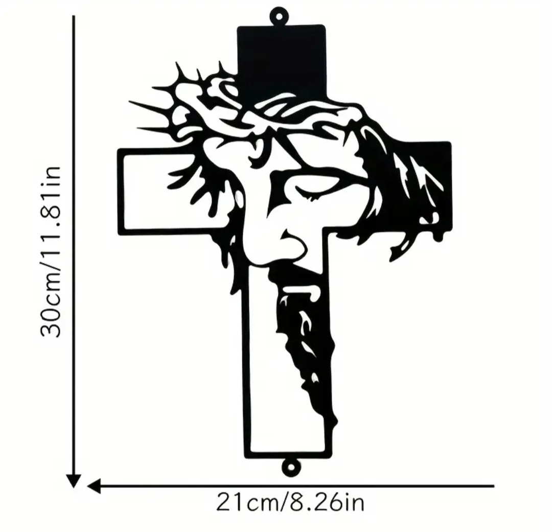 Metal Wall Art Cross Jesus Christ Design / Croix d'art mural en métal, conception de Jésus-Christ.