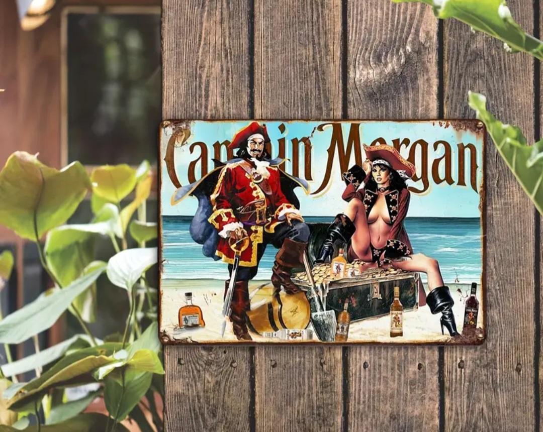 Captain Morgan Vintage Metal Sign Retro Bar and Pub Decor / Panneau métallique Vintage Captain Morgan, décor rétro pour Bar et Pub.
