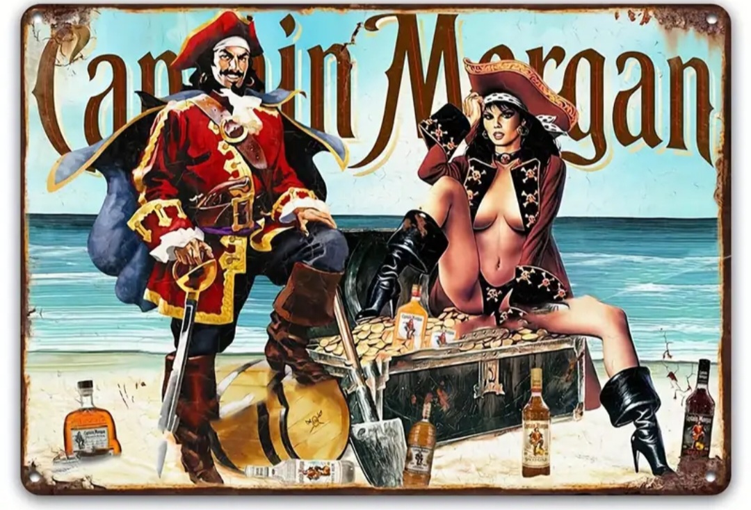 Captain Morgan Vintage Metal Sign Retro Bar and Pub Decor / Panneau métallique Vintage Captain Morgan, décor rétro pour Bar et Pub.
