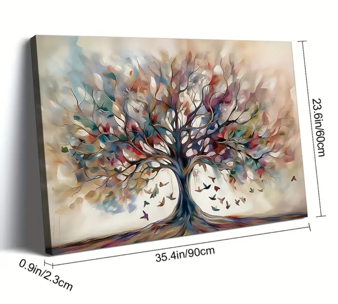 Colorful tree vinyl canvas print wall art decoration with frame / Décoration d'art mural d'impression de toile de vinyle d'arbre coloré avec cadre.