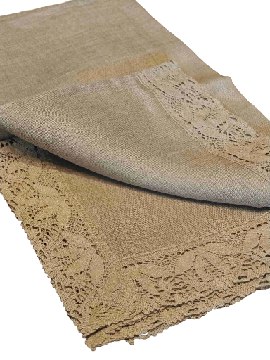 Lininė staltiesė su nėriniais 90x160 cm