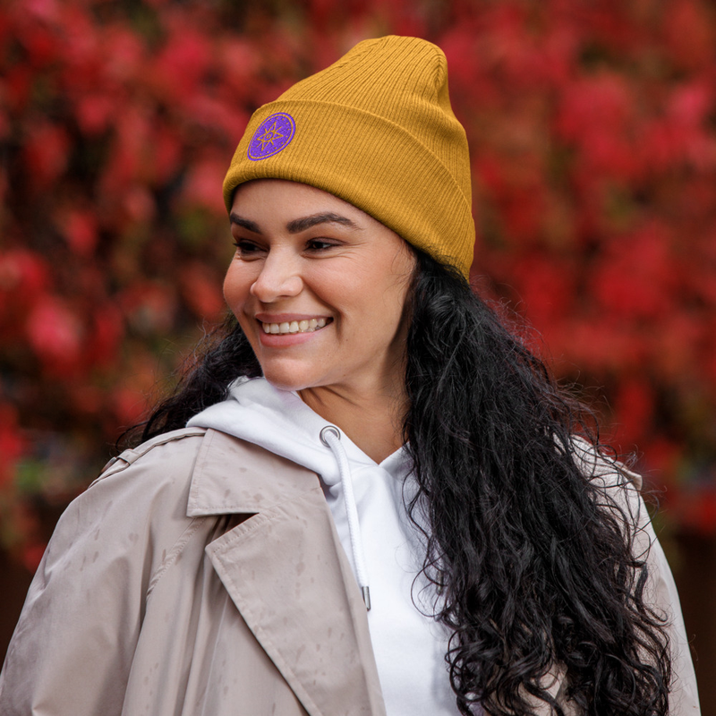 Ribbed Beanie, Organic Cotton | Embroidered (Healing Amethyst)