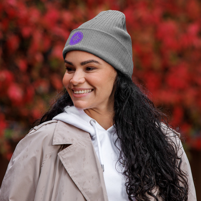Ribbed Beanie, Organic Cotton | Embroidered (Healing Amethyst)