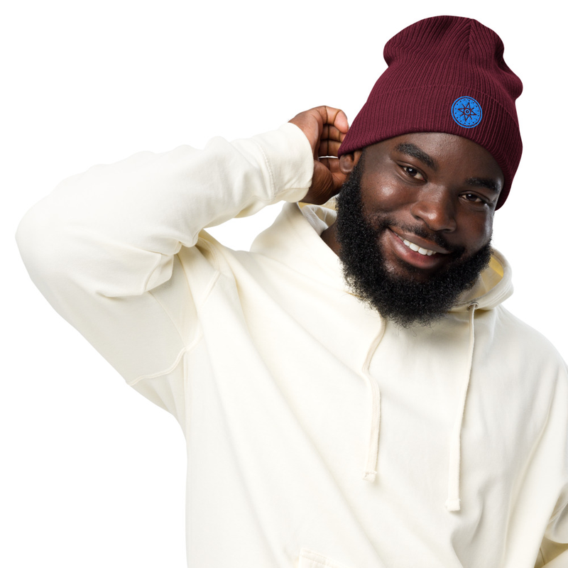 Ribbed Beanie, Organic Cotton | Embroidered (Protection Turquoise)