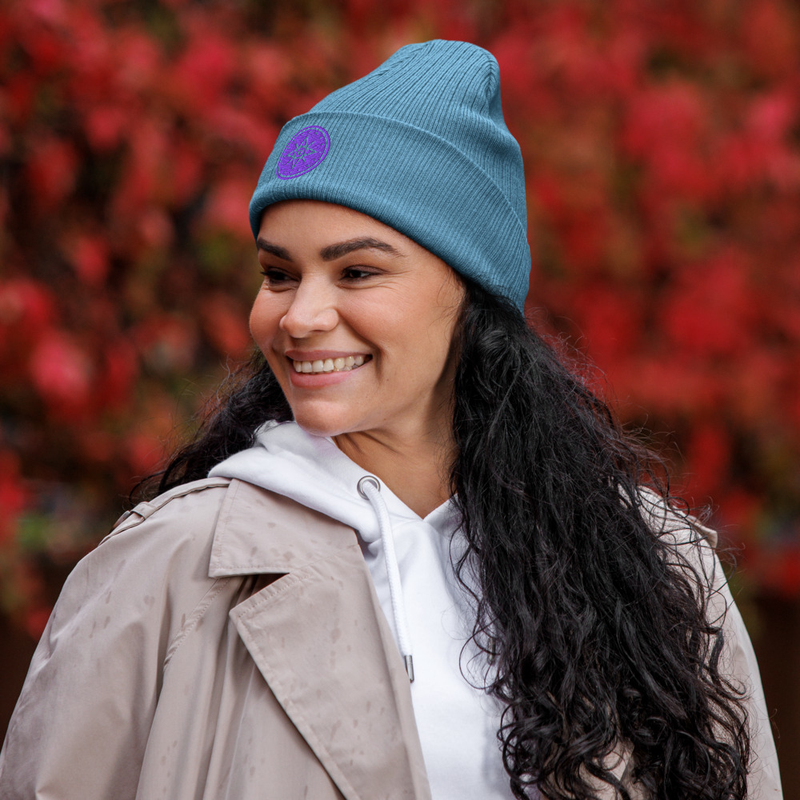 Ribbed Beanie, Organic Cotton | Embroidered (Healing Amethyst)