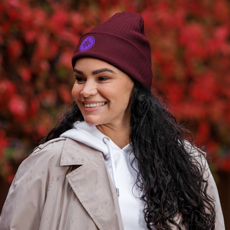 Ribbed Beanie, Organic Cotton | Embroidered (Healing Amethyst)