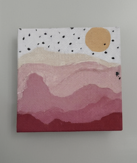 Mini Abstract Sunset Landscape Canvas 3in X 3in 