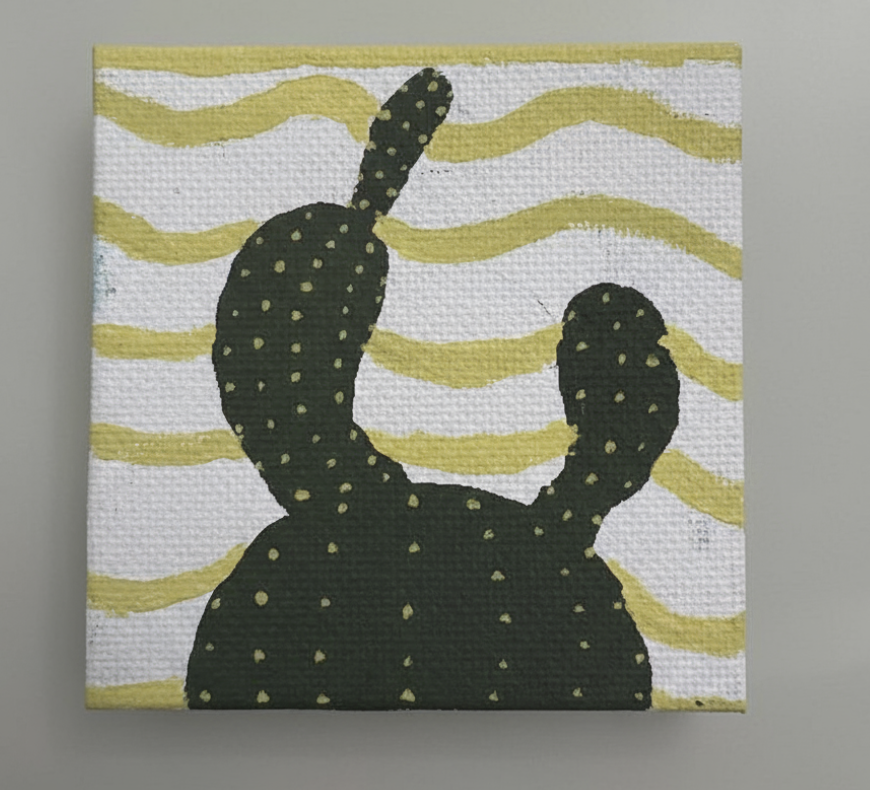 Mini Cactus Silhouette Canvas Painting 3in X 3in