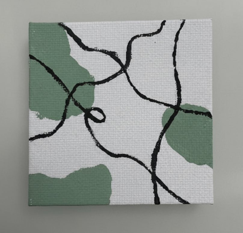 Mini Abstract Green and Black Canvas Art 3in X 3in