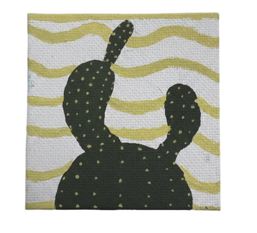 Mini Cactus Silhouette Canvas Painting 3in X 3in