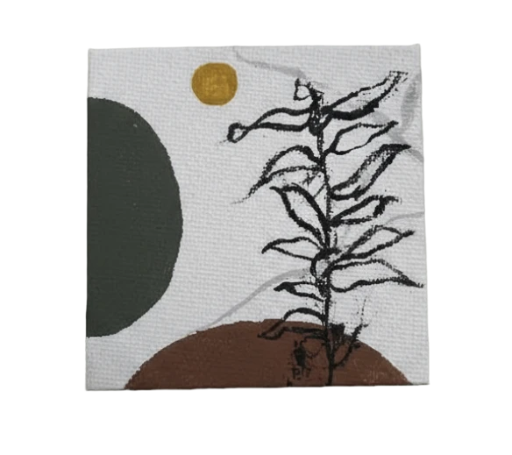 Mini Minimalist Abstract Plant Painting 3in X 3in