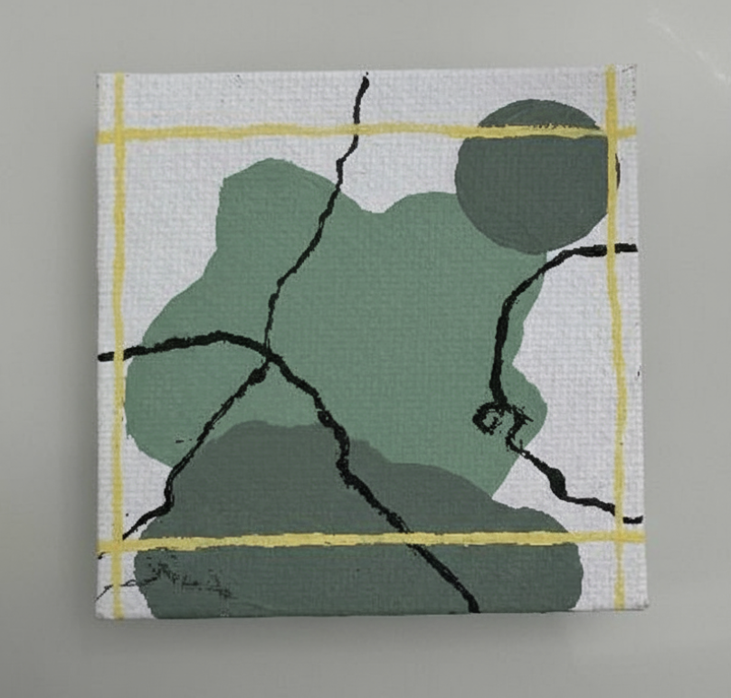 Mini Abstract Green Art Canvas 3in X 3in