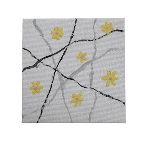 Mini Granite and Yellow Flowers Art 3in x 3in