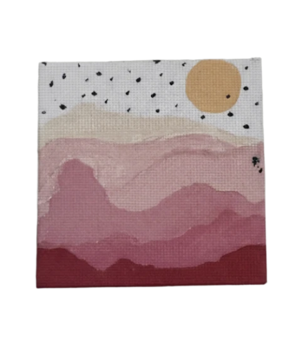 Mini Abstract Sunset Landscape Canvas 3in X 3in 