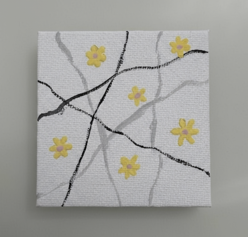 Mini Granite and Yellow Flowers Art 3in x 3in