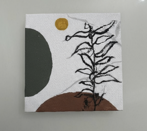 Mini Minimalist Abstract Plant Painting 3in X 3in