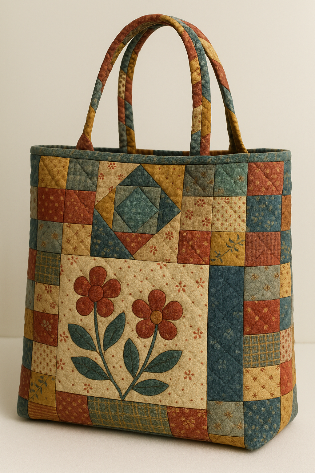 Bolso patchwork con aplicaciones florales