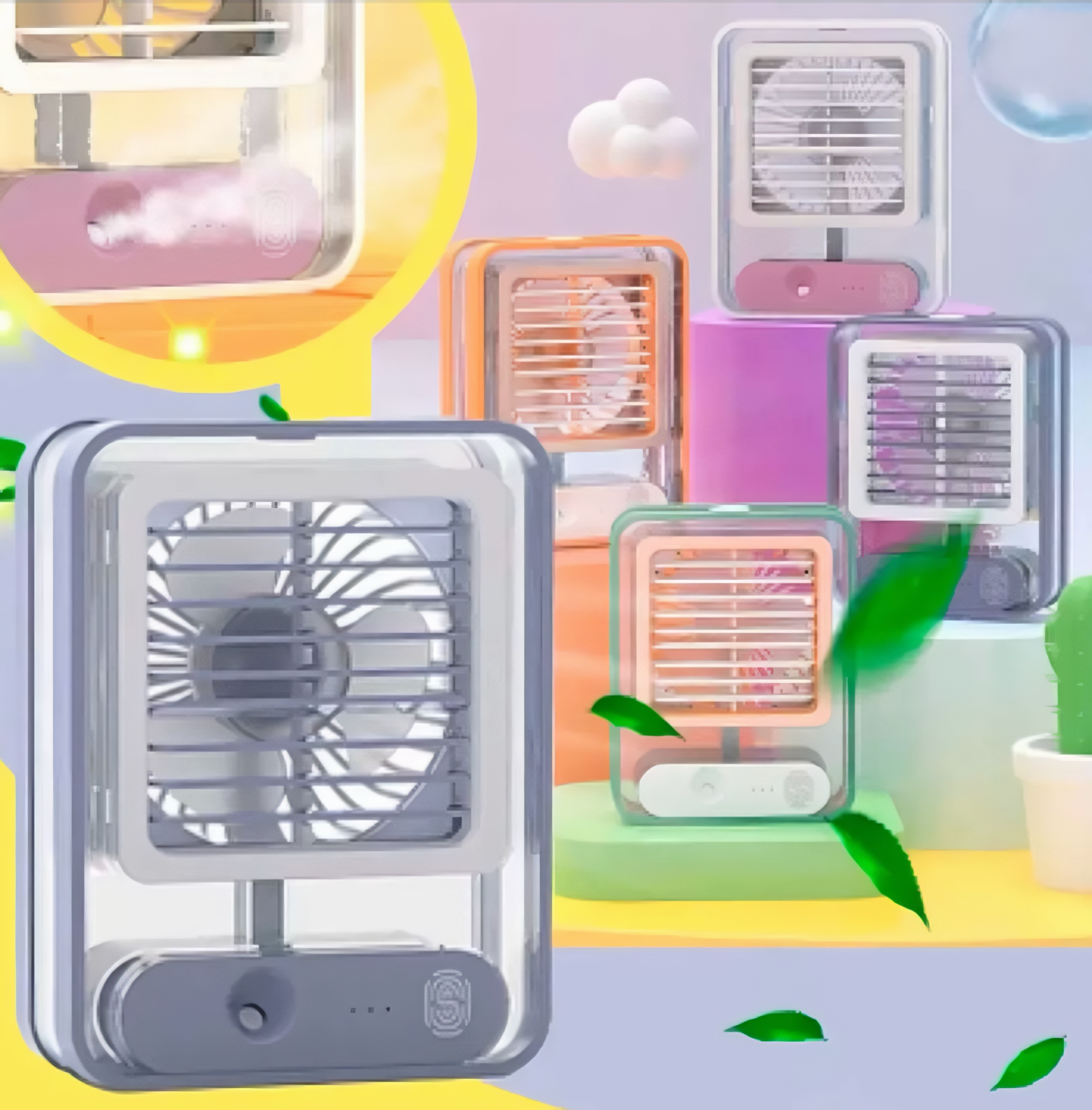 Mini Umidificador e Ventilador Portátil 3 em 1 