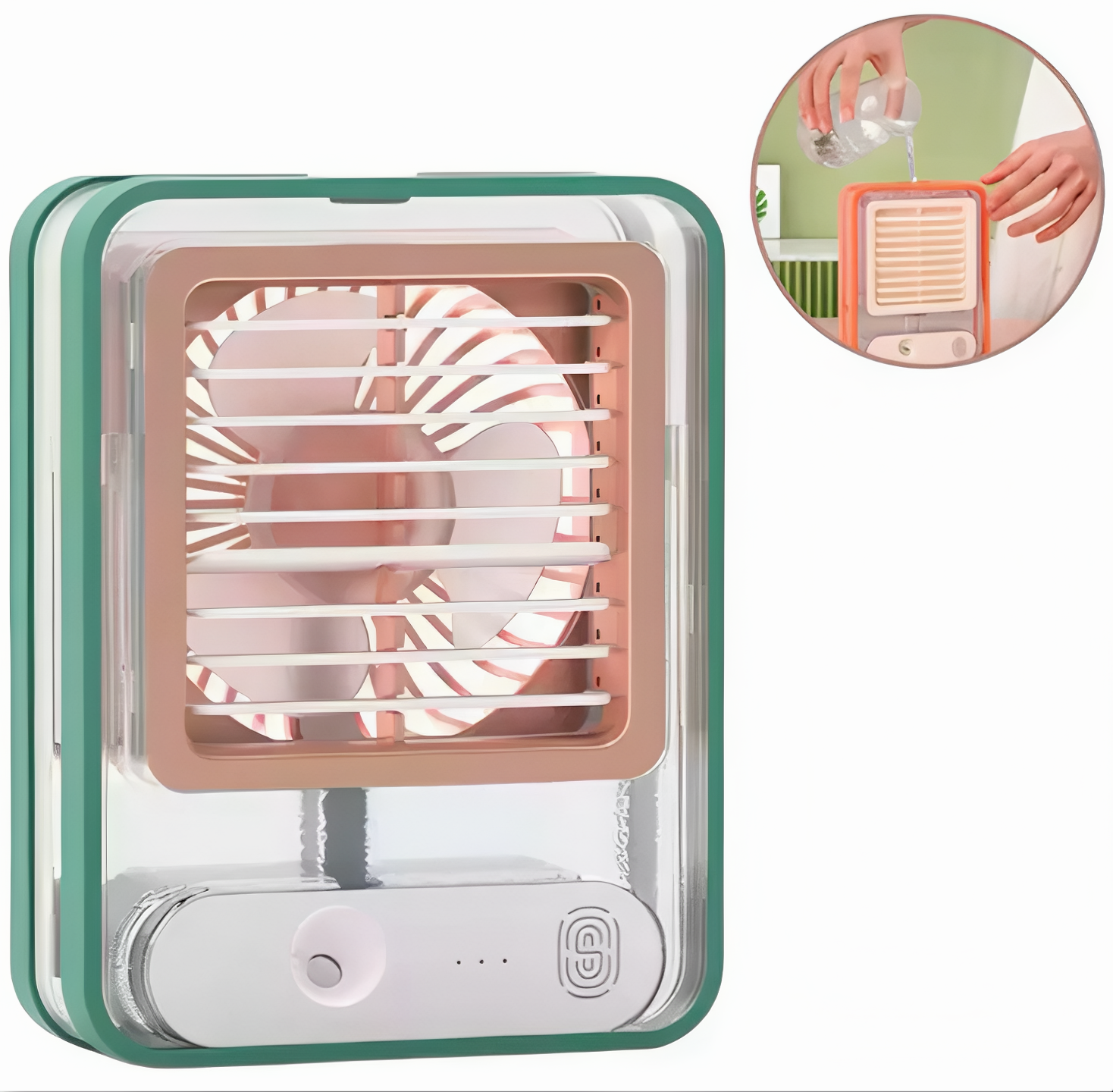 Mini Umidificador e Ventilador Portátil 3 em 1 
