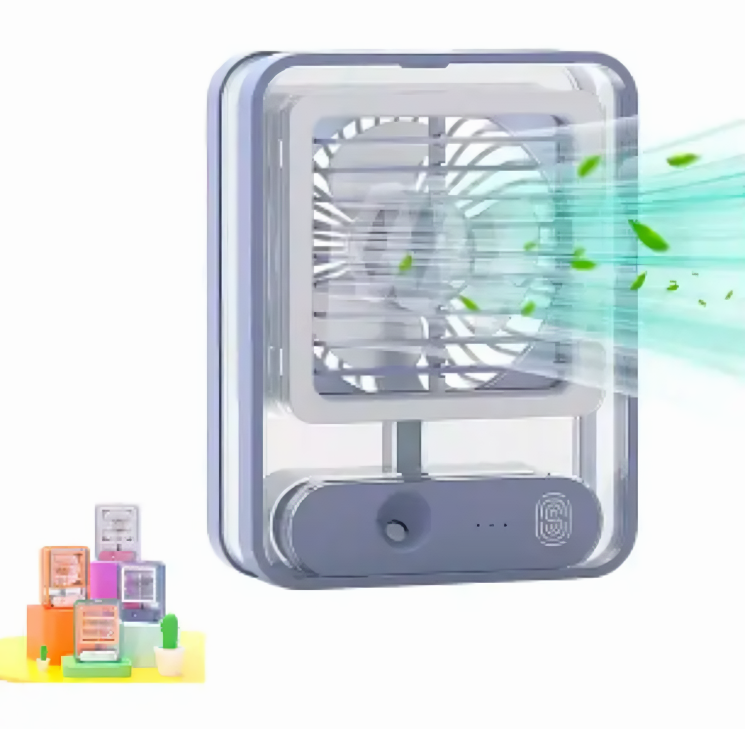 Mini Umidificador e Ventilador Portátil 3 em 1 