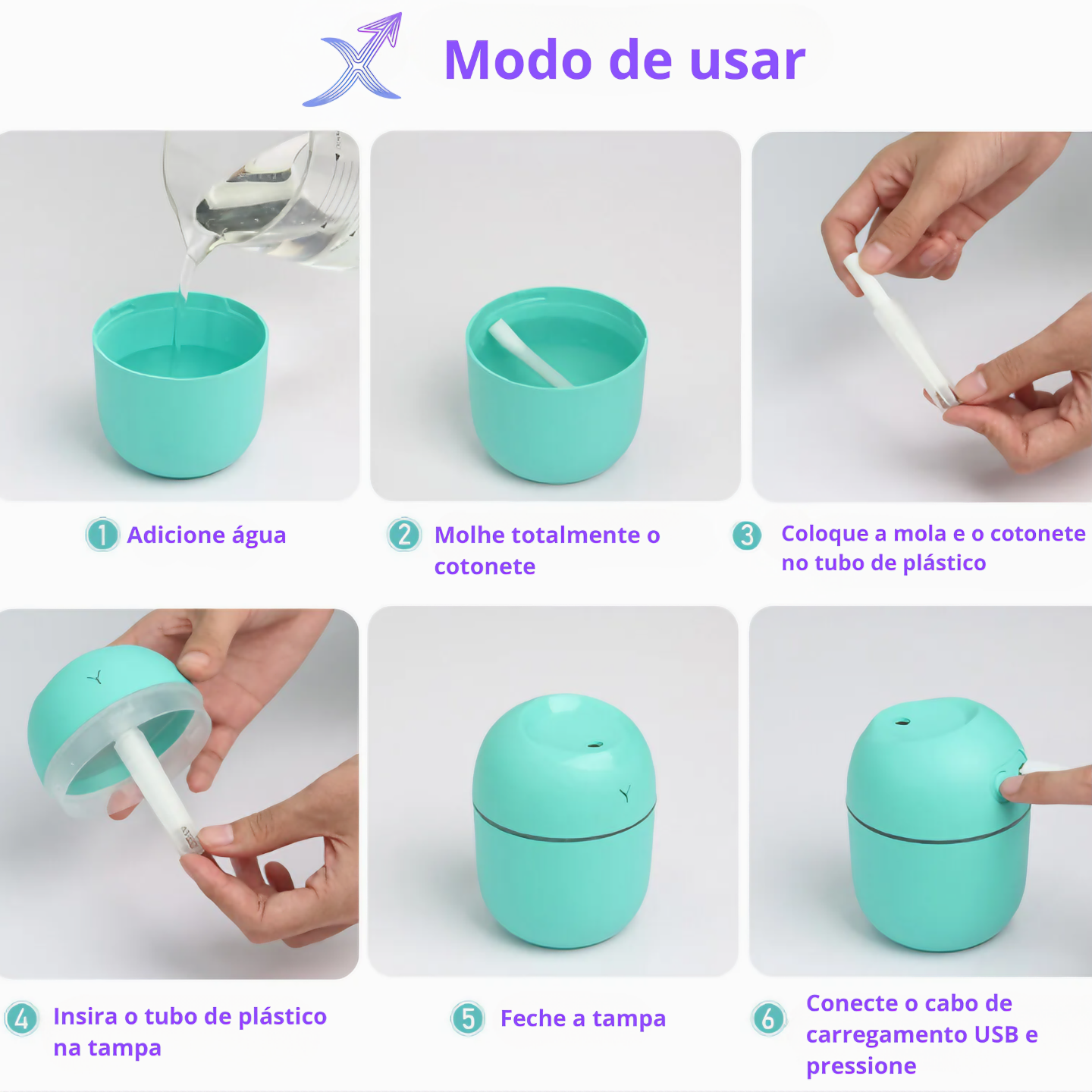 Mini Umidificador de Névoa com Luz LED