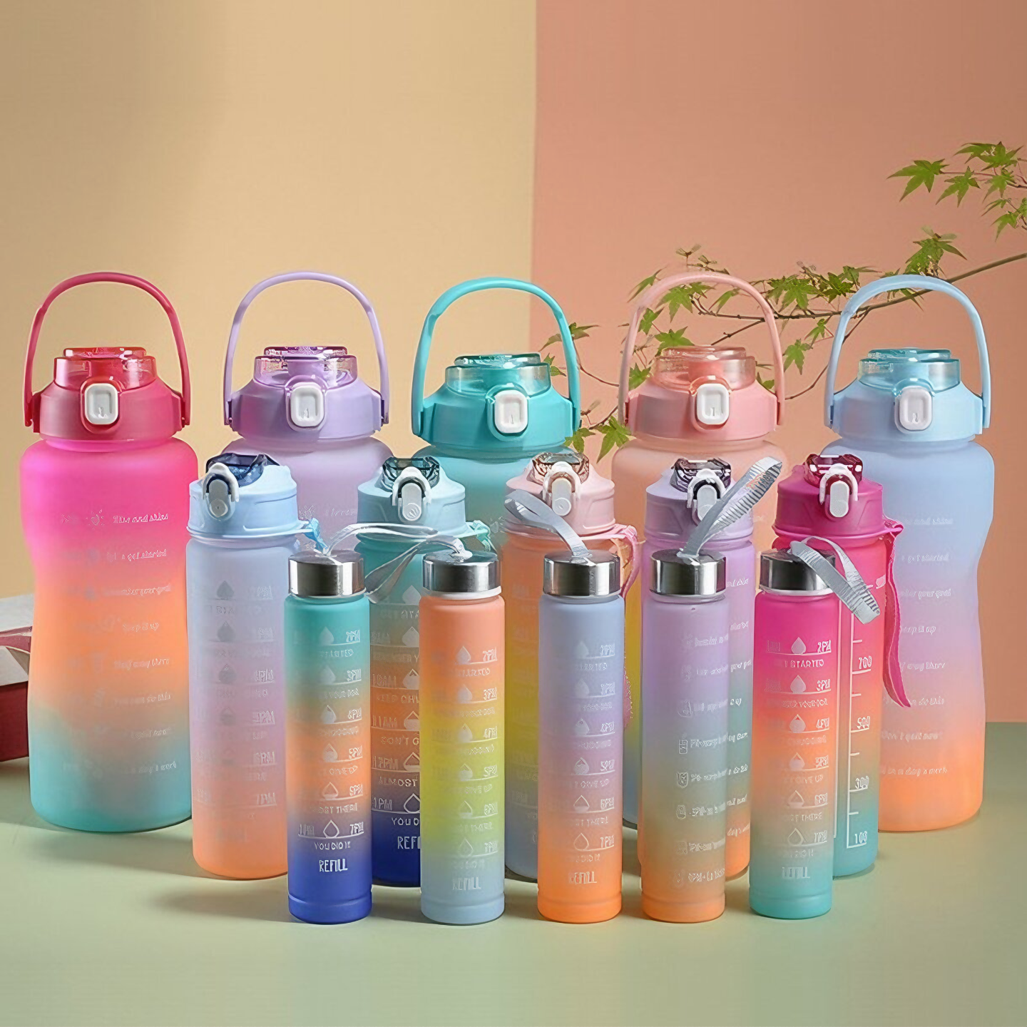 Kit Garrafa Colorida Motivacional Squeeze