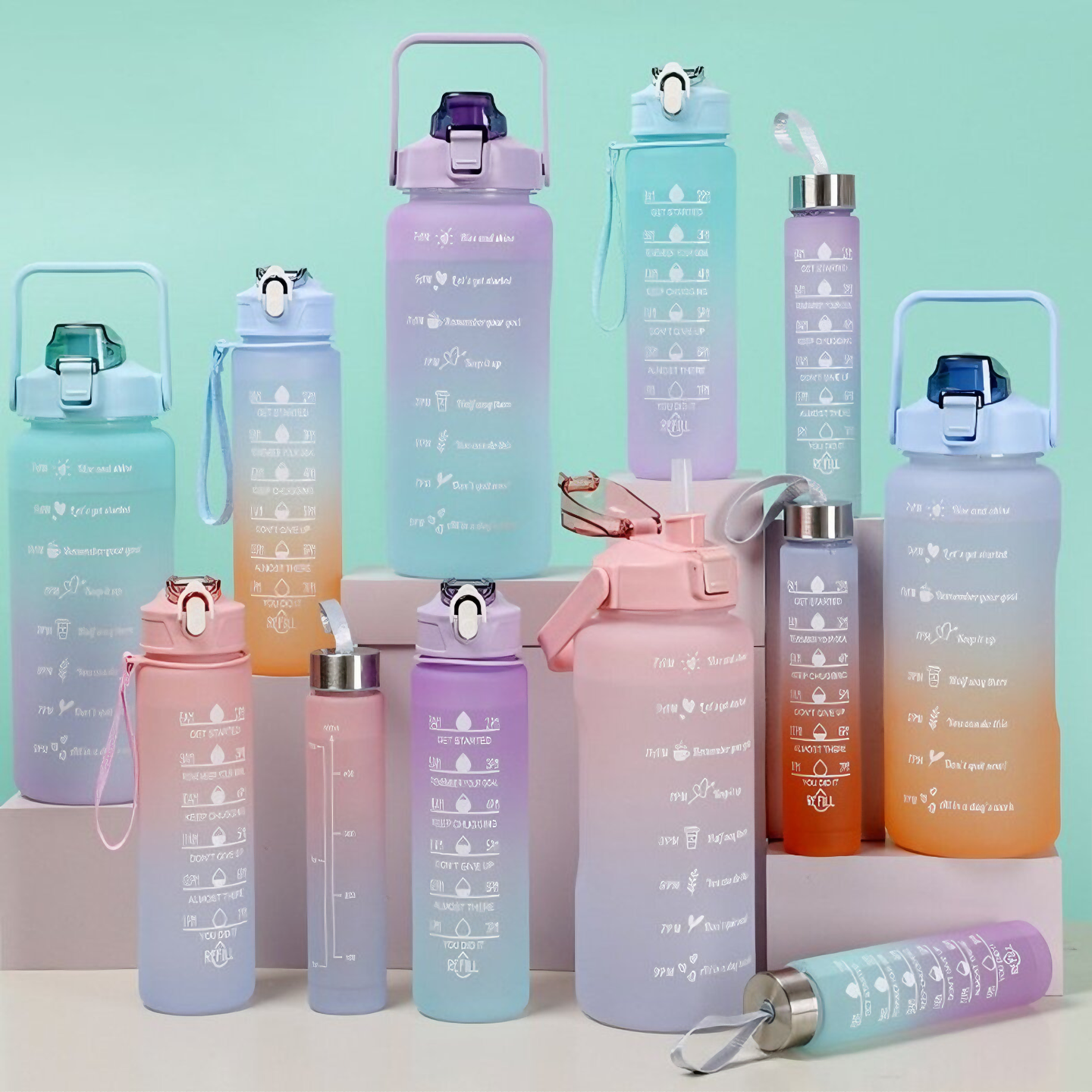 Kit Garrafa Colorida Motivacional Squeeze