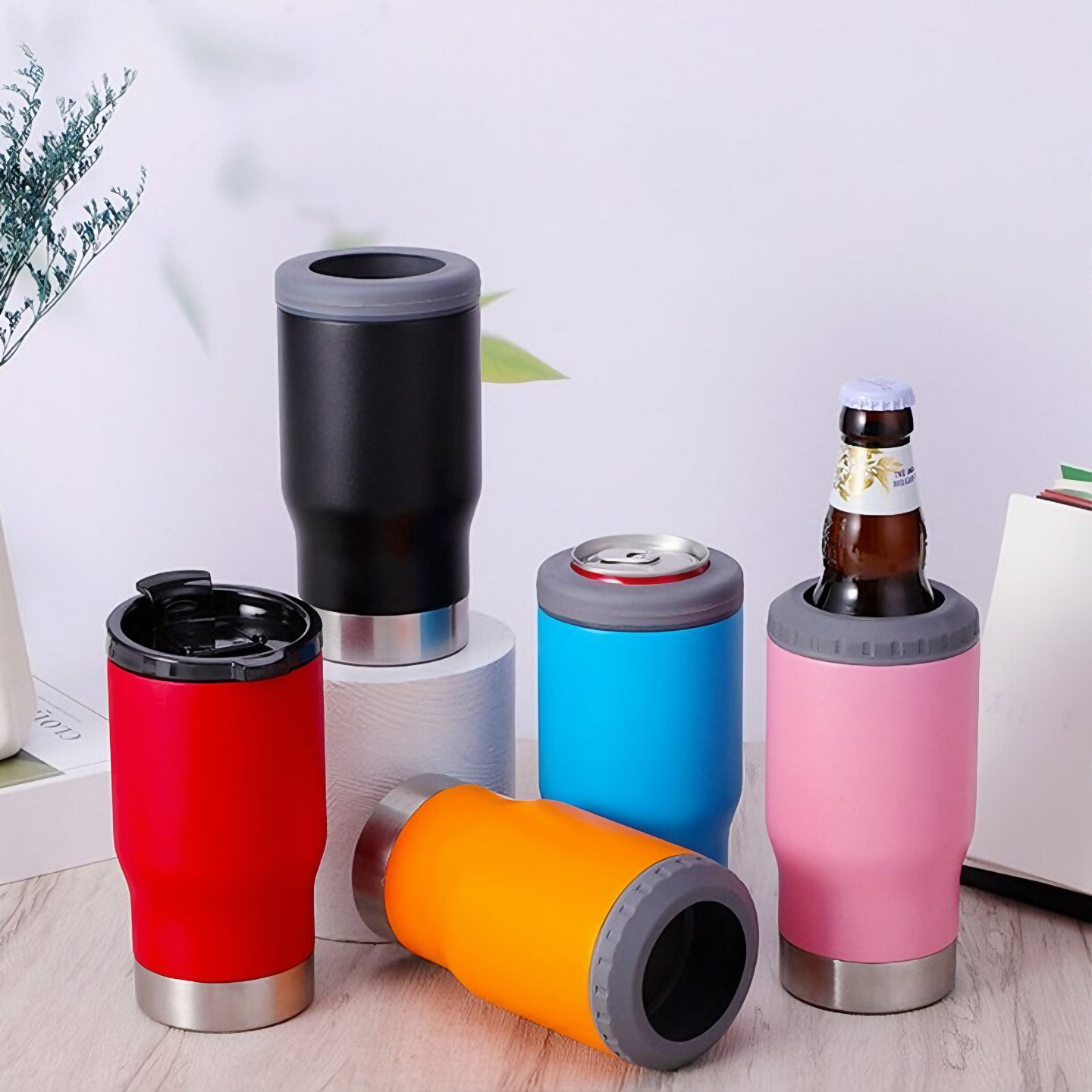 Copo Térmico Porta Long Neck Lata Isolamento a Vácuo Inox 2 em 1