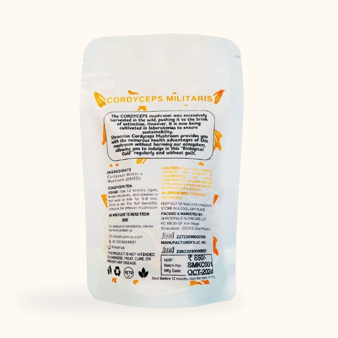Cordyceps Militaris (Keeda Jadi) Dried Mushrooms, 1% Cordycepin, 15g 
