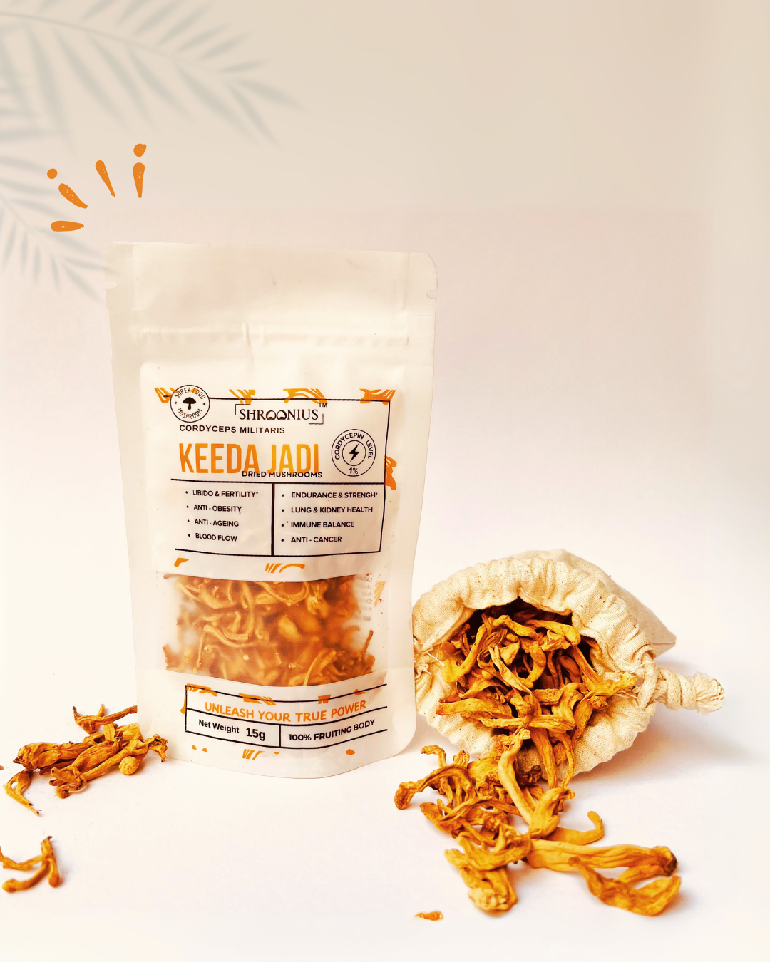 Cordyceps Militaris (Keeda Jadi) Dried Mushrooms, 1% Cordycepin, 15g