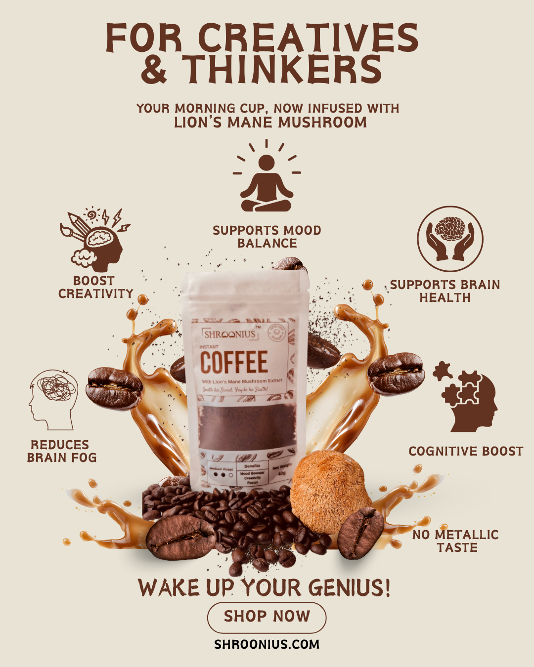 Instant Coffee with Lion’s Mane Mushroom Extract, 40g