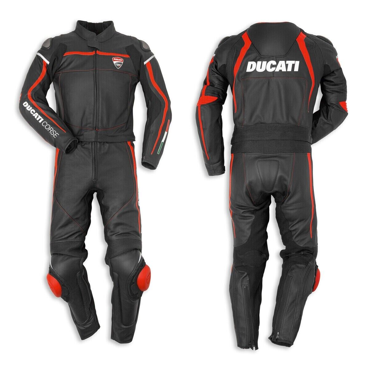NEW DUCATI CORSE MENS 2 PIECE BLACK MOTORBIKE LEATHER SUIT