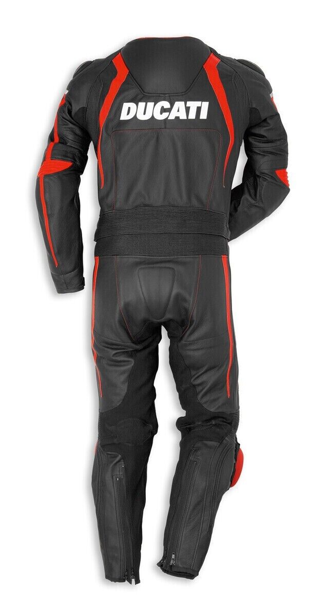 NEW DUCATI CORSE MENS 2 PIECE BLACK MOTORBIKE LEATHER SUIT