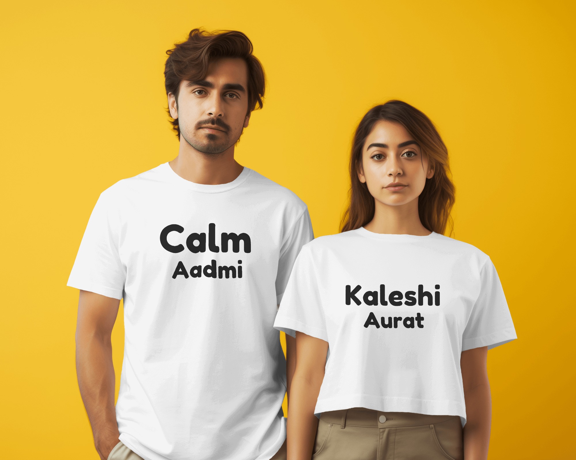 CALM AADMI, KALESHI AURAT | Couple T shirts | Trendy T shirts for Couples