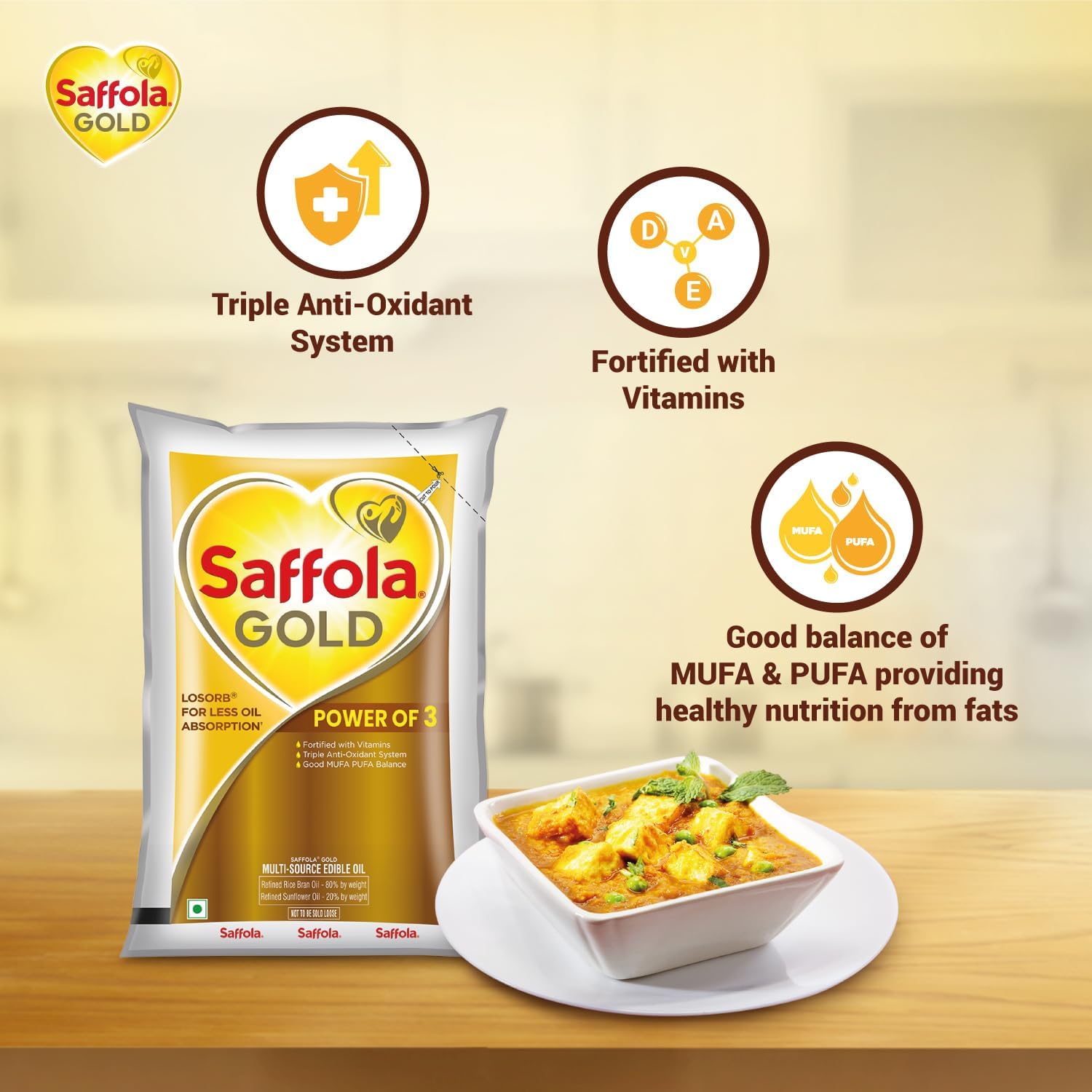 Saffola Gold  Power of 3 Refined Cooking Oil