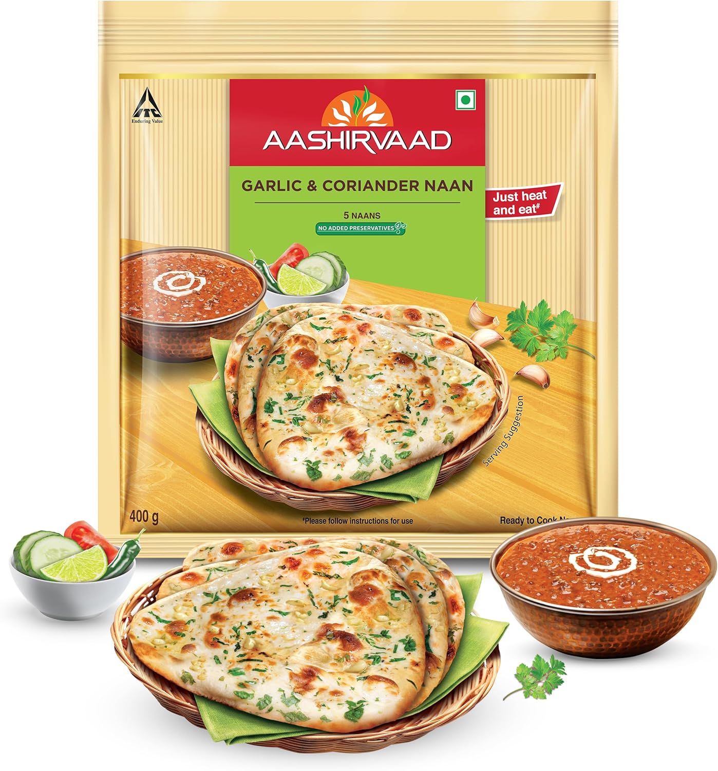 Aashirvaad Garlic & Coriander Naan (Heat and Eat)